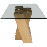 Nevada Oak Large Fixed Dining Table with SMOKED Glass